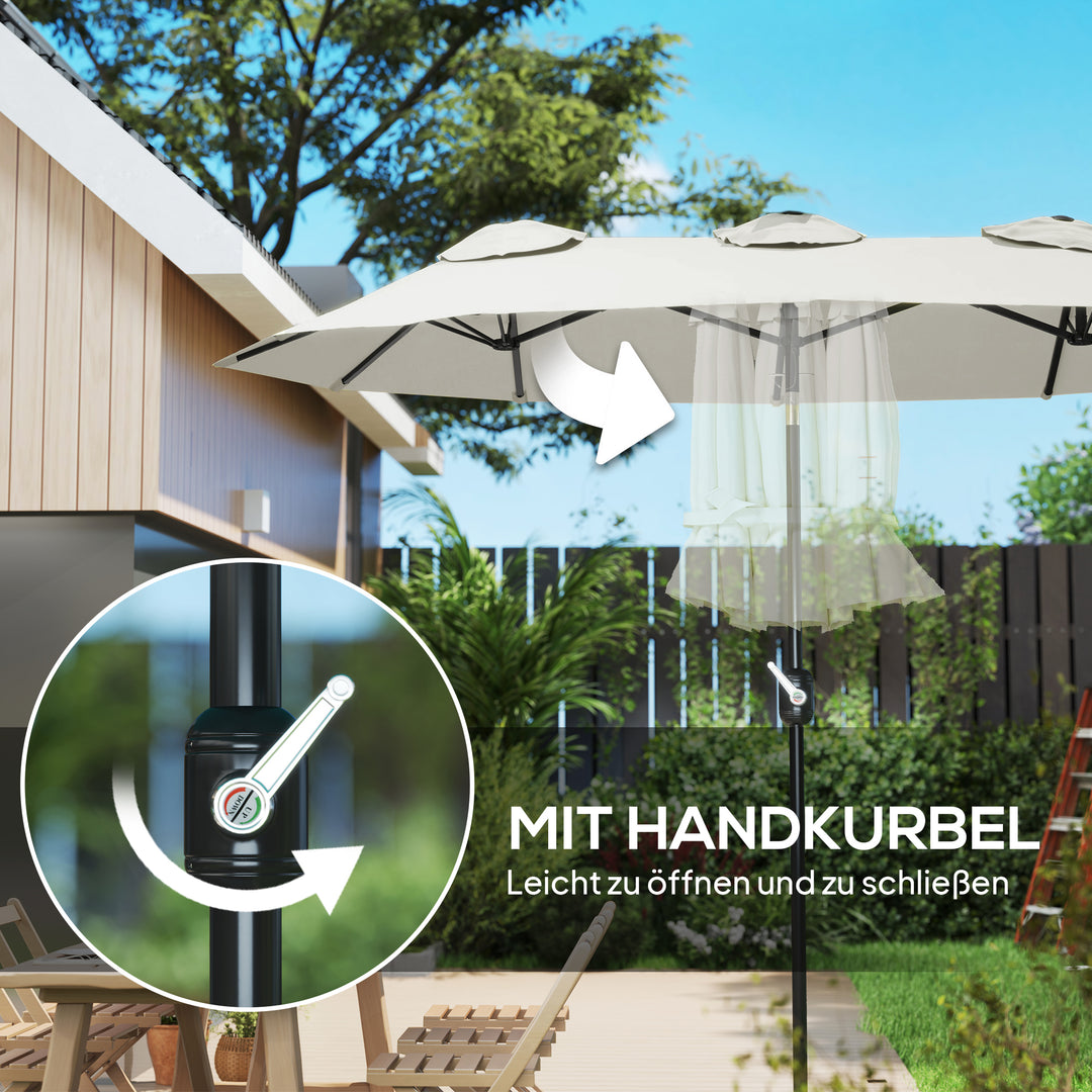 Parasol, haveparasol, vipbar, med håndsving, vindfang, polyester+stål, cremehvid, 295 x 152 cm