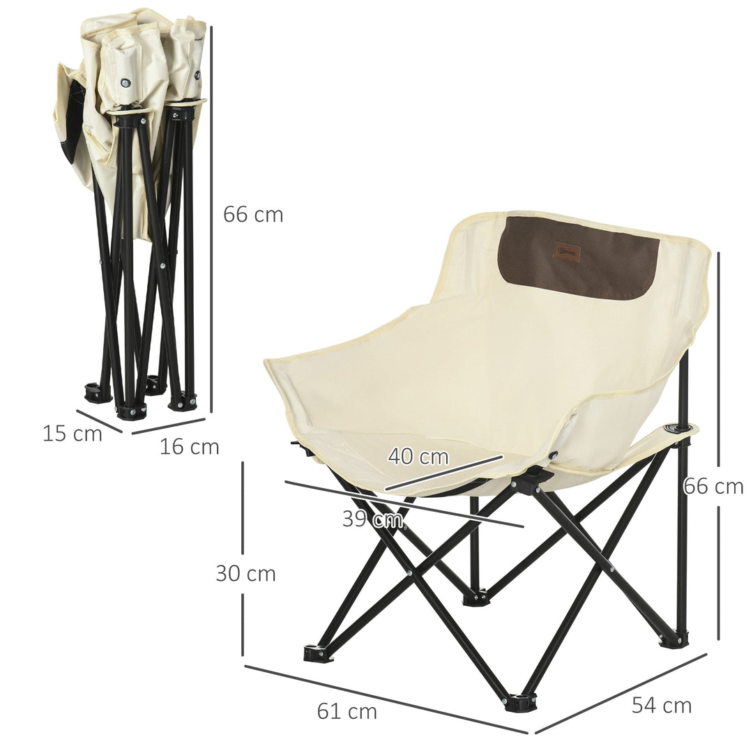 Foldbar campingstol med stålramme og stofsæde og bæretaske, hvid