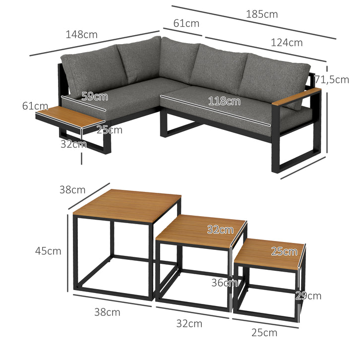 Udendørs siddegruppe, 5-delt loungemøbelsæt, havemøbelsæt, 148 cm x 61 cm x 71,5 cm, grå + natur
