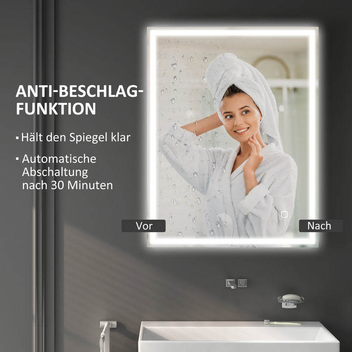 Badeværelsesspejl med belysning 90x70 cm LED-spejl vægspejl med hukommelsesfunktion 3 lysfarver sølv