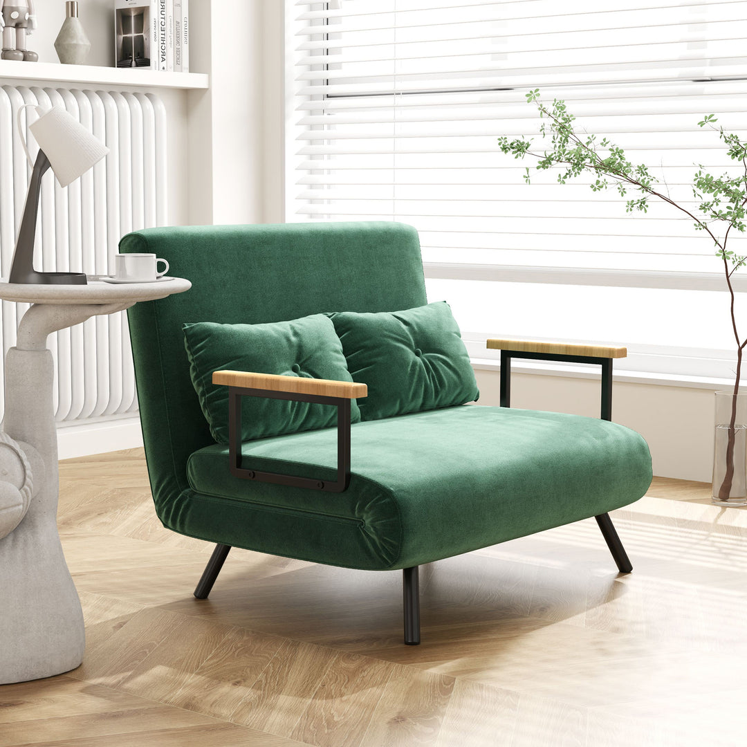 Sovesofa 2-personers sofa fløjlsofa, sovefunktion, inkl. 2 hynder, fløjlslook, naturlig + grøn