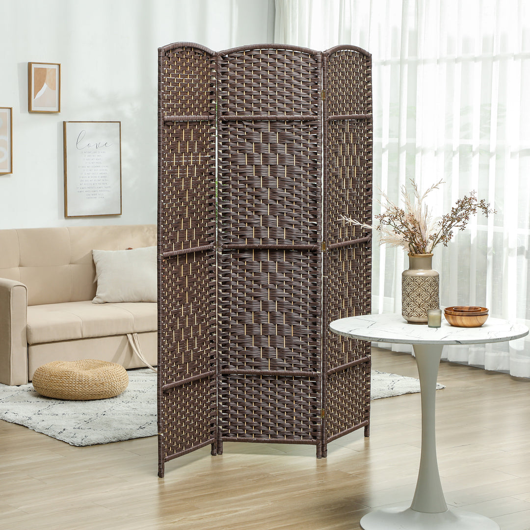 Rumdeler, 3-panels foldbar skillevæg, vævet mønster, fyrretræ, brun