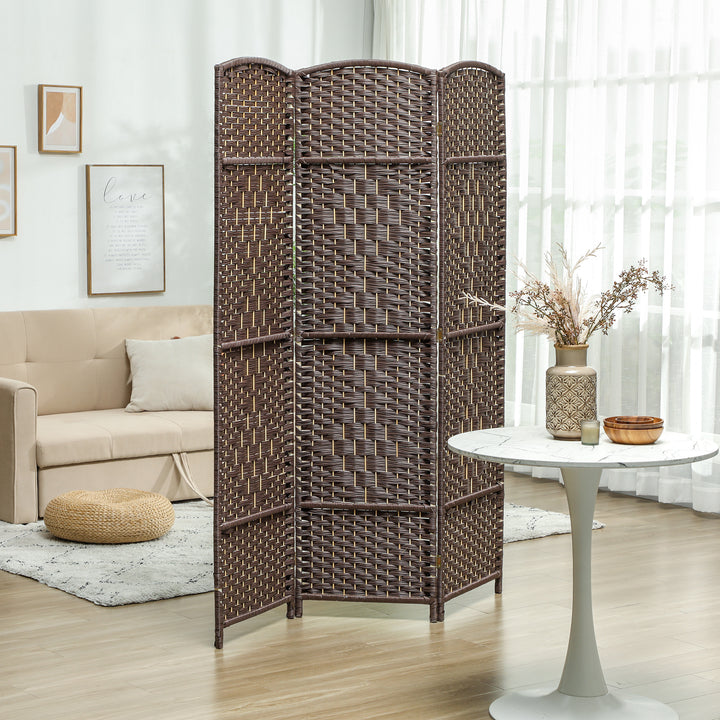 Rumdeler, 3-panels foldbar skillevæg, vævet mønster, fyrretræ, brun