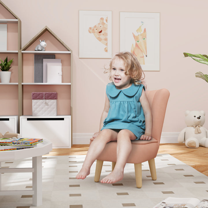 Børnelænestol, fløjlslook, til 3-7 år, op til 45 kg, træramme, 44 x 45 x 56,5 cm, lyserød