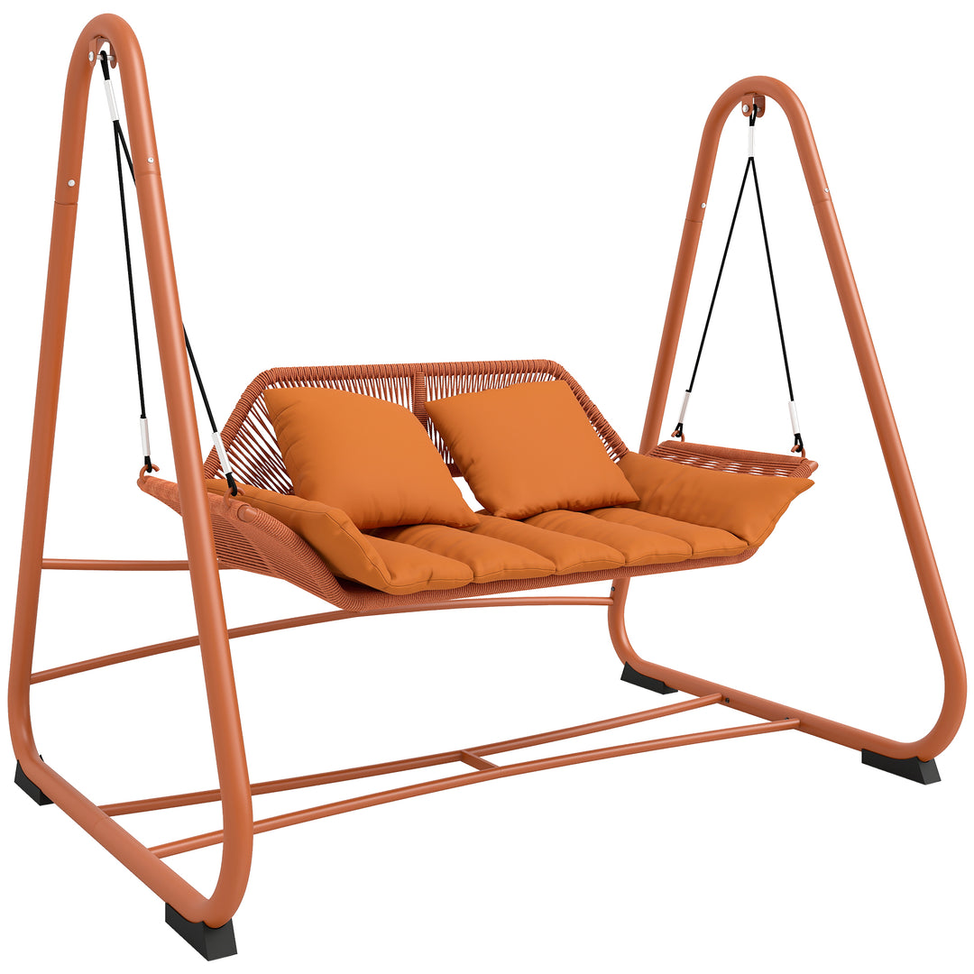 Hollywood gynge, havegynge med hynder, stel, til haven, balkon, 174 x 120 x 162 cm, metal, terrakotta