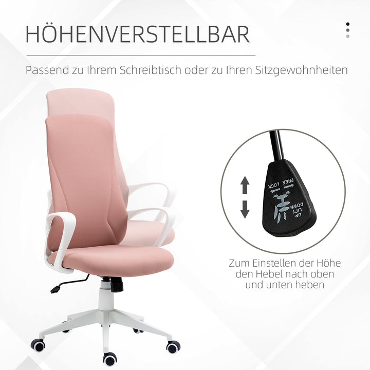 Kontorstol, computerstol, vipbart ryglæn, drejelig, højdejusterbar, 62x56x110-119,5 cm, pink