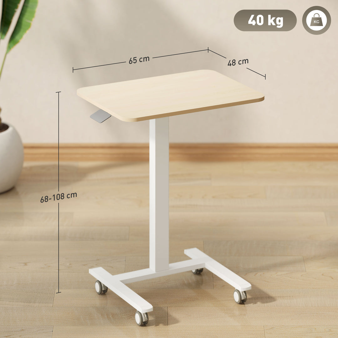 Hæve-/sænkebord, laptopbord, højdejusterbart, 4 hjul, 65 cm x 48 cm x 108 cm, gul
