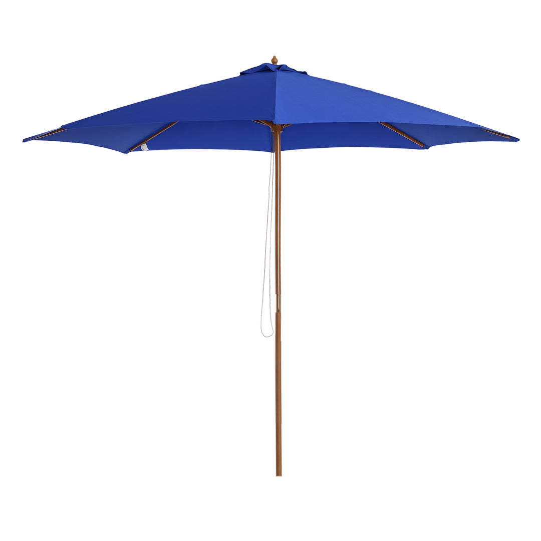 Parasol/Haveparasol, vejrbestandig, bambus, 300 cm x 300 cm x 250 cm, blå + natur