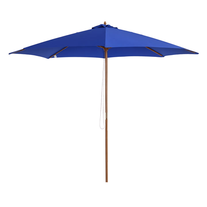 Parasol/Haveparasol, vejrbestandig, bambus, 300 cm x 300 cm x 250 cm, blå + natur