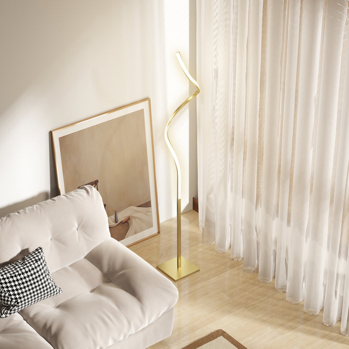 Spiralgulvlampe med fodkontakt og 3 lysstyrkeniveauer, 1,46 m, guld