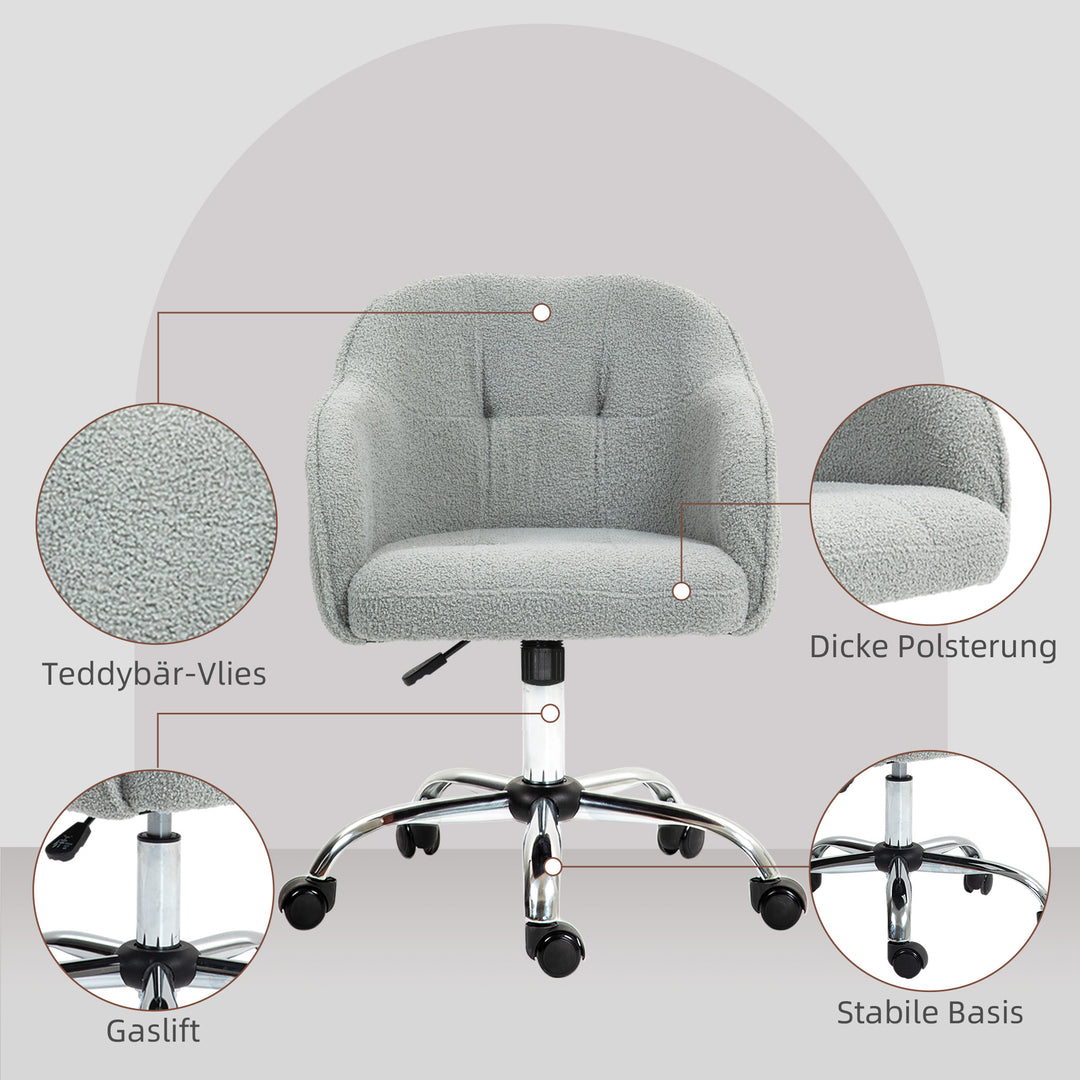 Hjemmekontorstol, ergonomisk skrivebordsstol med vippefunktion, teddy velvet look, 56 x 61 x 86 cm, grå