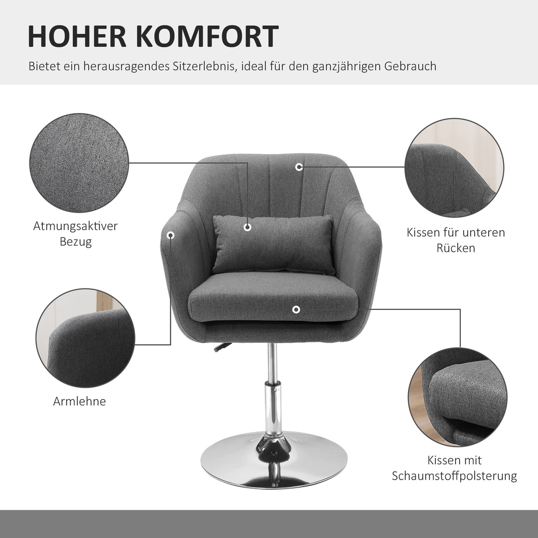 Drejestol, højdejusterbar kontorstol, hørlignende polyester, metal, 60 x 60 x 79-91 cm, mørkegrå