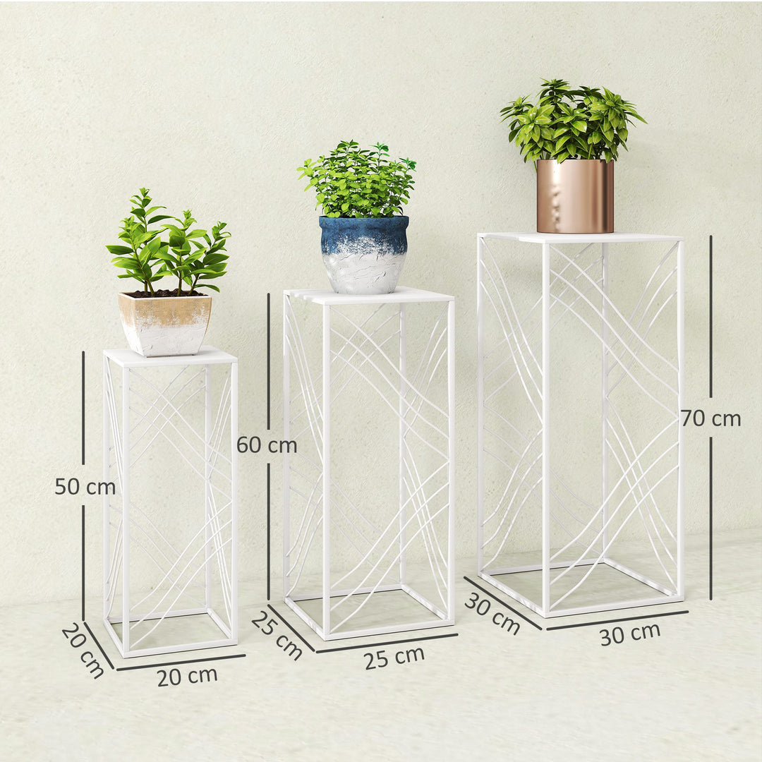 Sæt med 3 plantestativer, 50/60/70 cm høje, stabelbare metalplantestativer, hvide