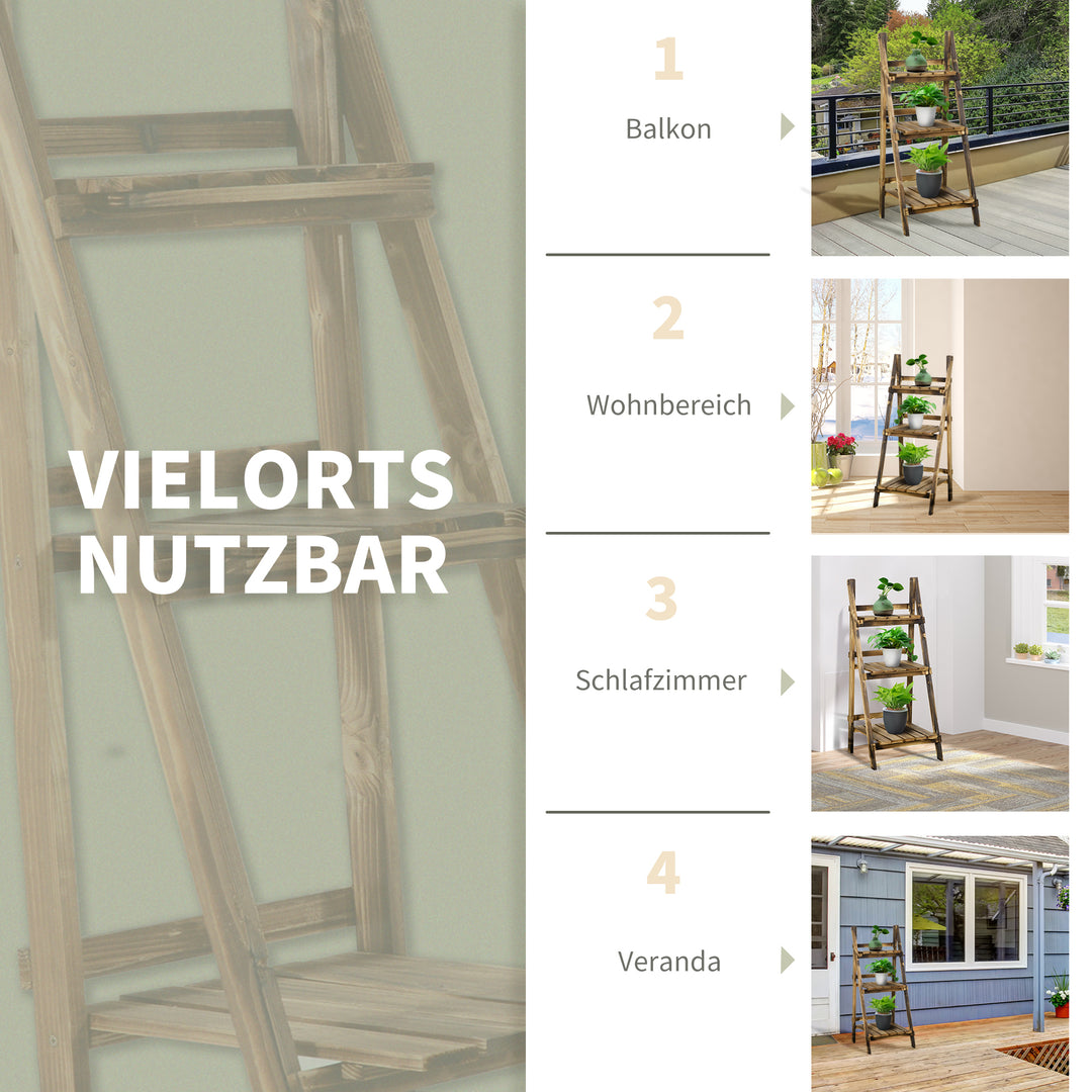 3-lags plantestativ, foldbar 93 cm høj blomsterstativ til indendørs og udendørs brug, træplantehylde, urtepottestativ med bakker, plantetrappe til stue, have, balkon, mørkebrun