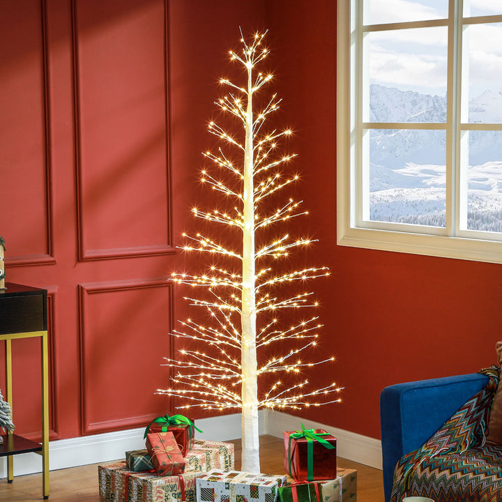 Kunstigt grantræ med led-belysning, 180 cm højt juletræ, realistisk bark, hvid