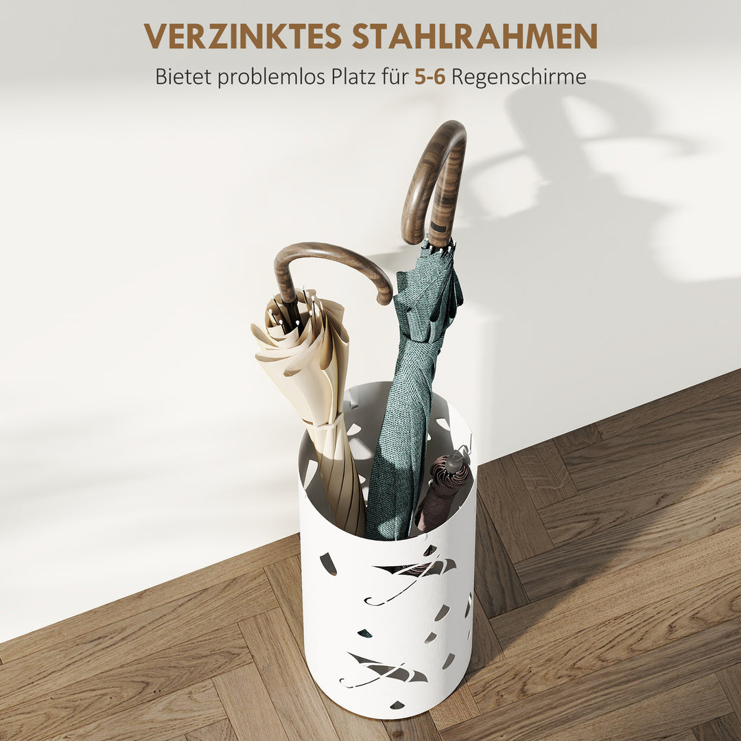 Paraplystativ, stål, søjleformet, aftagelig bundbakke, Ø17 x 41H cm, hvid