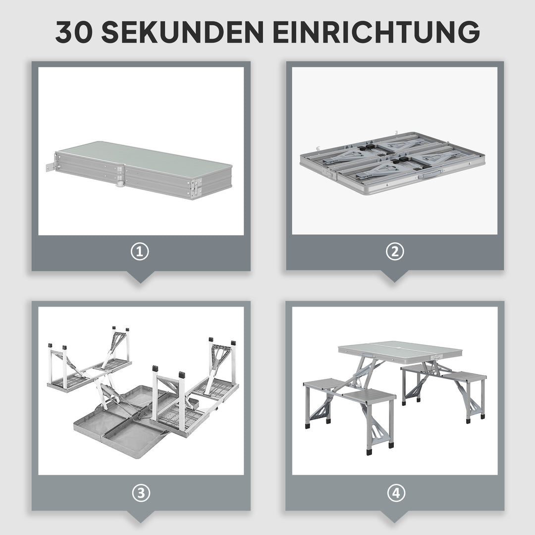 Campingbord klapbord med 4 stole klapbord havebord i aluminium 85,5 x 135 cm grå