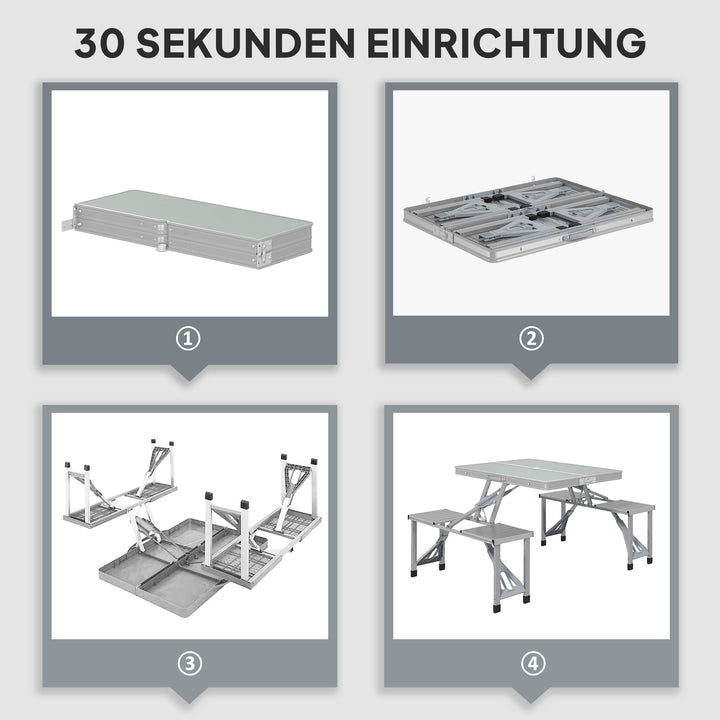 Campingbord klapbord med 4 stole klapbord havebord i aluminium 85,5 x 135 cm grå