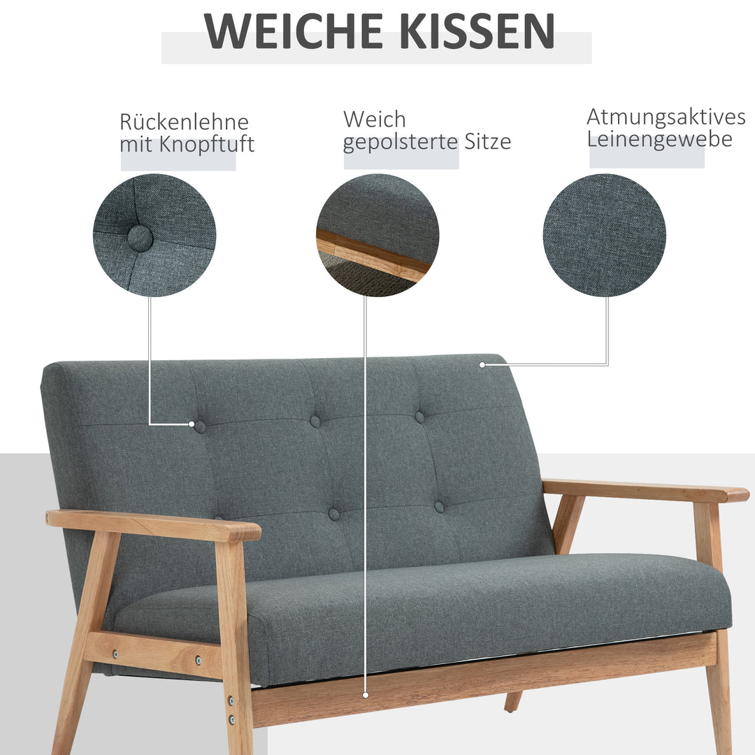 2-Personers sofa, sofa med armlæn, ryghynde, stuesofa med linnedlook, polstret sofa til stue, soveværelse 115 x 66,5 x 73 cm, mørkegrå