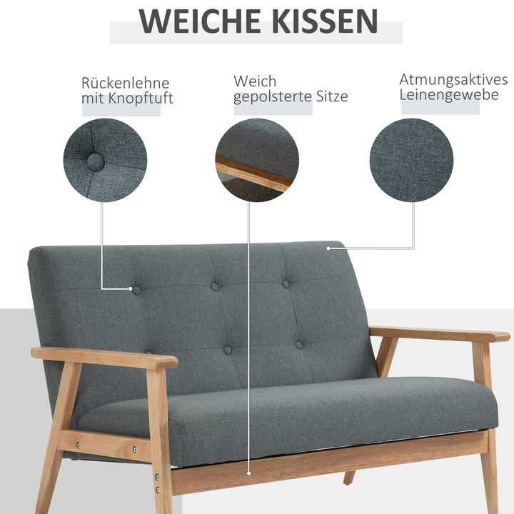 2-Personers sofa, sofa med armlæn, ryghynde, stuesofa med linnedlook, polstret sofa til stue, soveværelse 115 x 66,5 x 73 cm, mørkegrå
