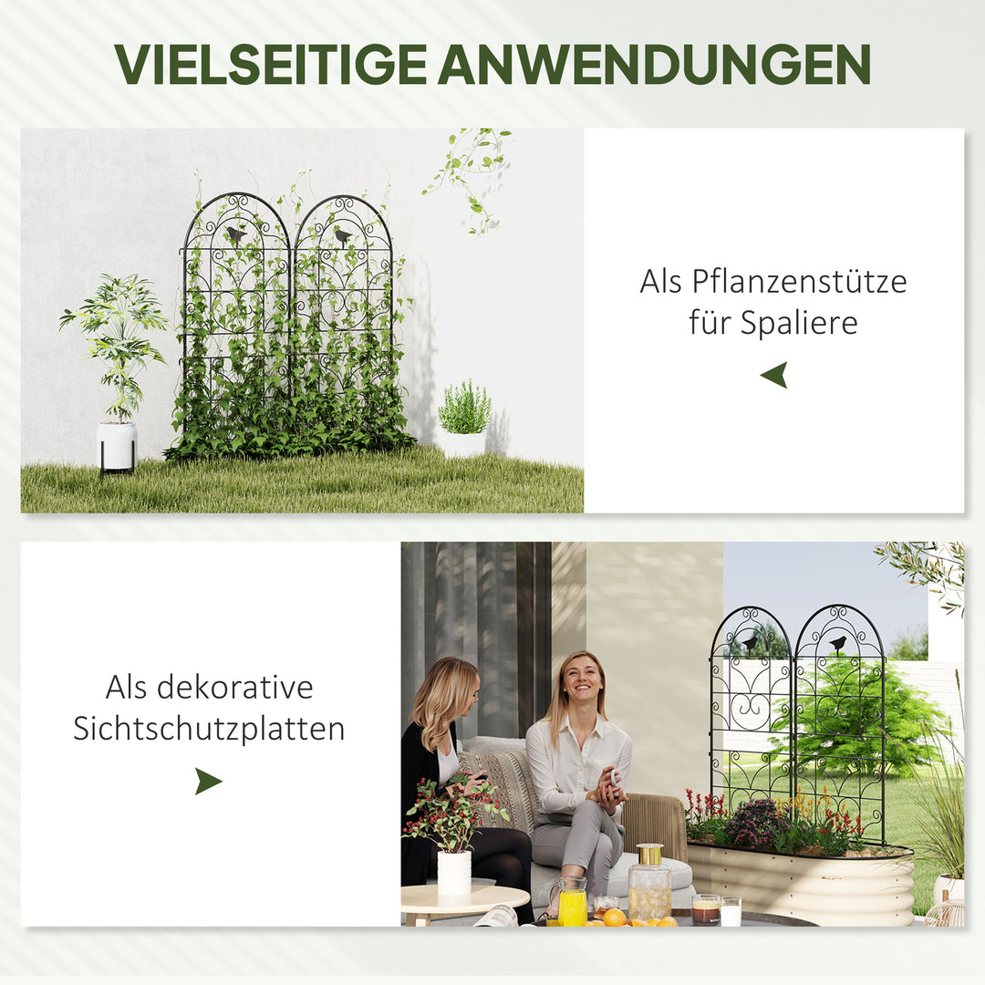 Metalespalier sæt med 2 til stikkontakt, rustfri, med fugledesign til klatreplanter, 50x120 cm, sort