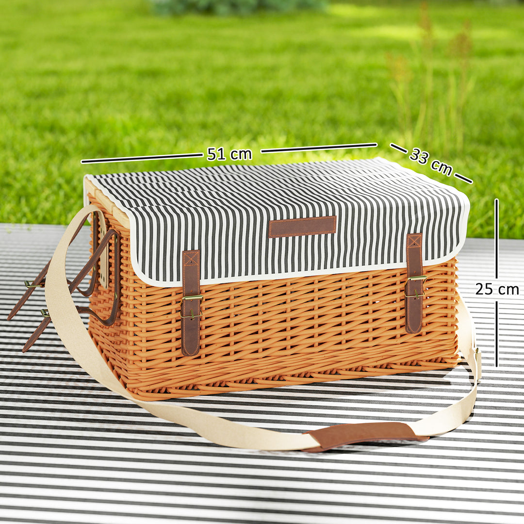 Willow picnickurv til 4 personer med picnictæppe, bestiksæt, flaskeåbner, lysebrun
