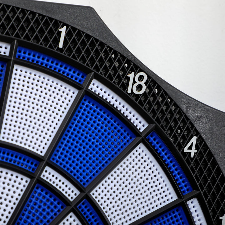 Elektronisk dartskive, 31 spil og 285 programmer, til 8 spillere, 2 døre, 6 dart, lyd, sort, 83 x 45 x 4 cm