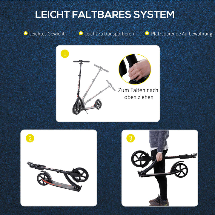 Foldbart løbehjul, sparkscooter, foldbar, med støddæmpere, fra 14 år, sort