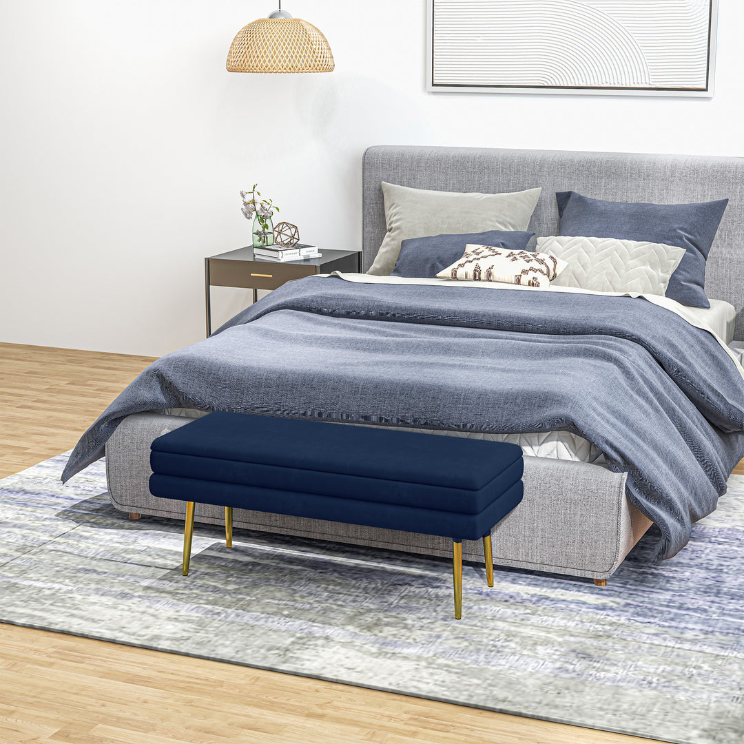 Polstret bænk med opbevaring, stål, 100 cm x 37,5 cm x 42 cm, blå