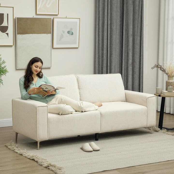 Moderne 3-personers sofa, blød sofa med ryghynder, polstret sofa til stue, soveværelse, hjemmekontor, cremehvid
