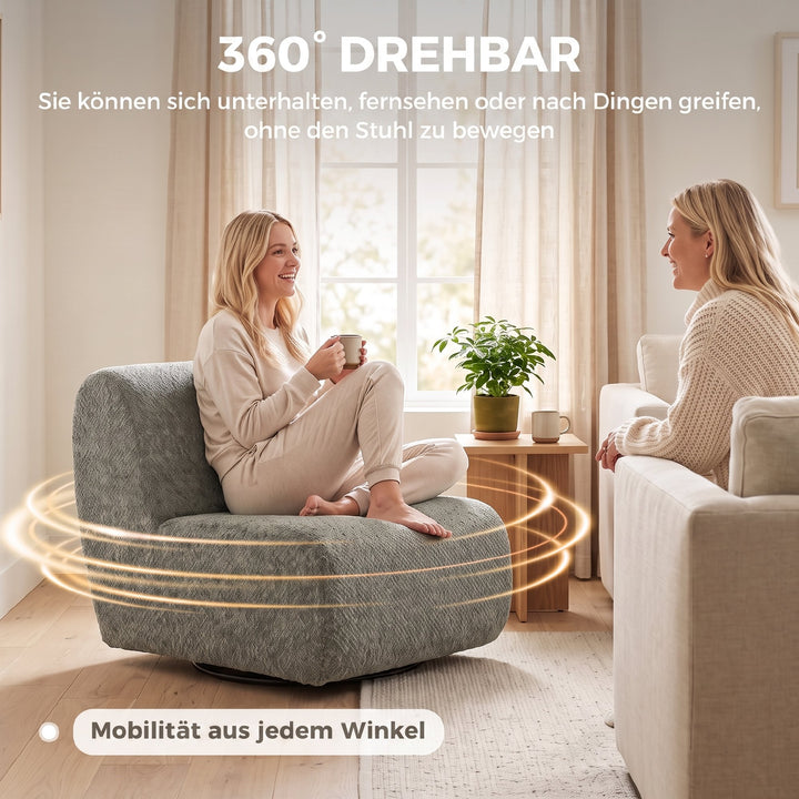 Drejelig loungestol med chenille-look, bredt sæde