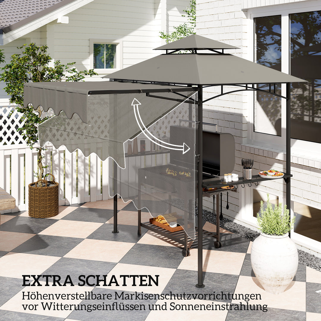 Grillpavillon 242x232x248 cm, vandafvisende, flammehæmmende, havepavillon med dobbeltlagstag, grå