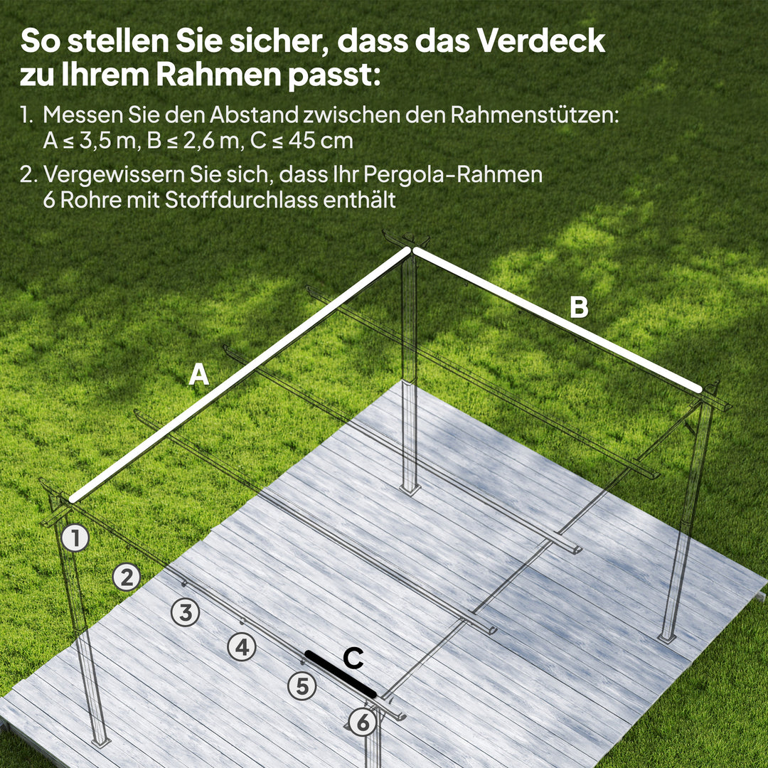 Udskiftningstag til 4 x 3 m pergola, udtrækkeligt, med drænhuller til regnvand, vejrbestandigt, polyester, 350 x 260 cm, beige