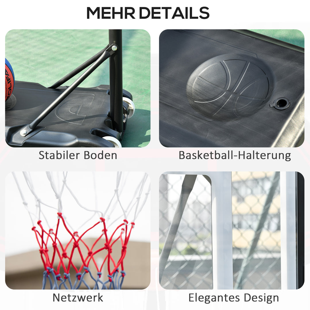 Basketballstativ med hjul 83x55cm bagplade, mobil basketballkurv med stativ, justerbar kurvhøjde 156 til 210 cm, basketballsystem til børn og teenagere, til udendørs brug