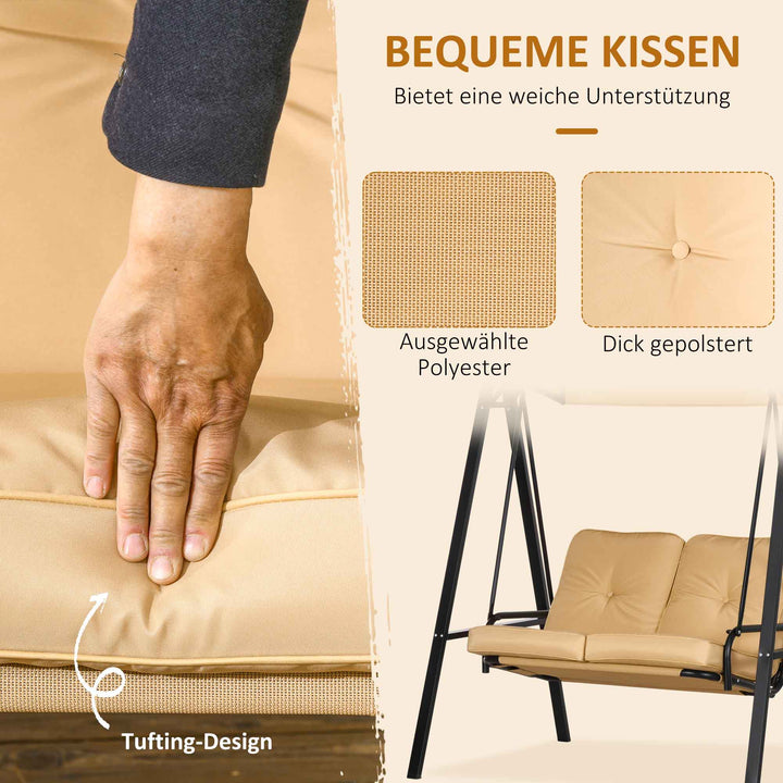 Hollywood gynge, 2-personers havegynge med justerbar baldakin, lasteevne op til 220 kg, 145 x 116 x 172 cm, beige