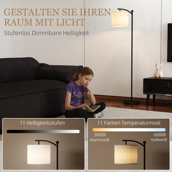 Gulvlampe, justerbare lysindstillinger, fodkontakt, fjernbetjening, metal, sort