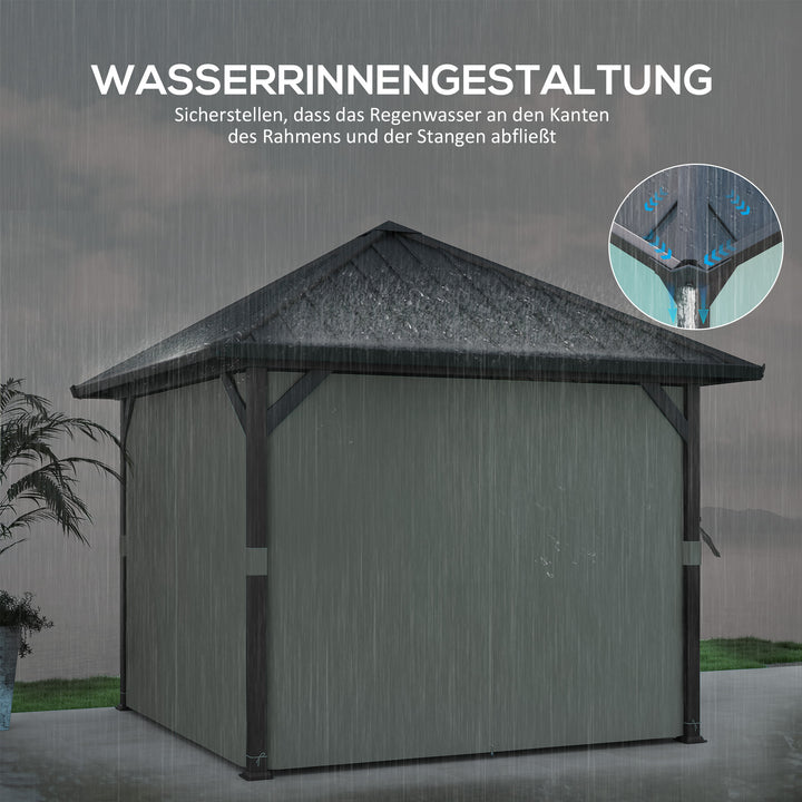 3 x 3 m pavillon med hårdt tag, havepavillon med metaltag, vandtæt havetelt med net og sidevægge, mørkegrå