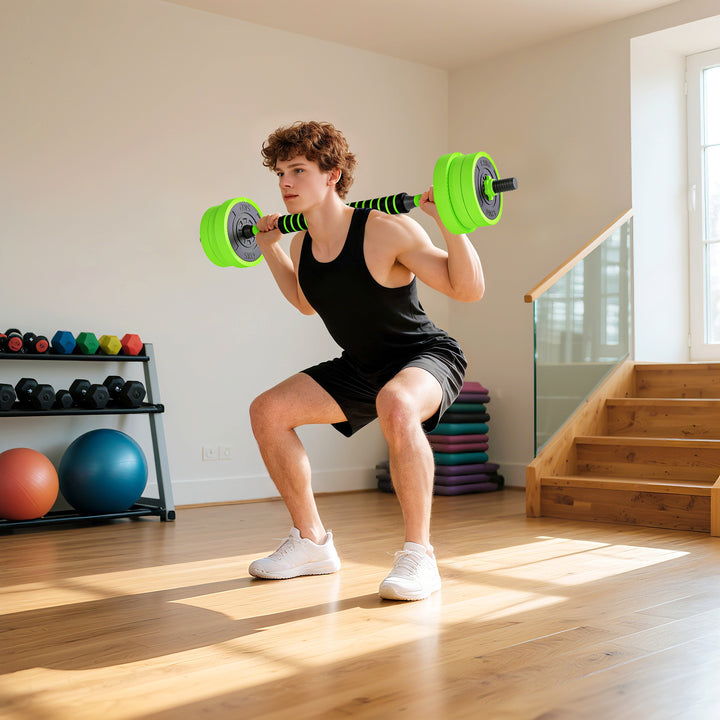4 i 1 håndvægtsæt 20 kg justerbare håndvægte og vægtstang kettlebell push-up håndtag grøn