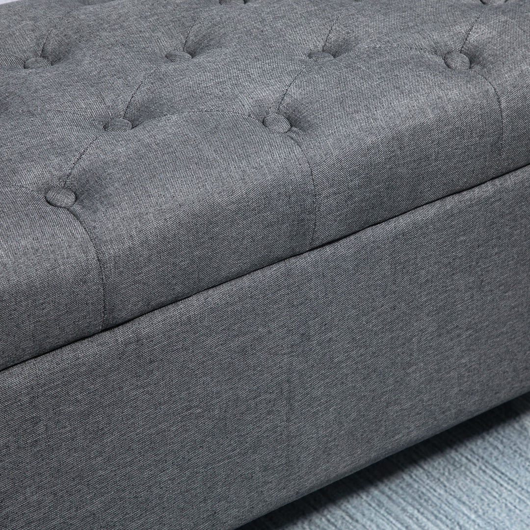 Bænk polstret bænk med opbevaringsplads kommodebænk entre soveværelse stue hørlignende polyester gummi træ mørkegrå 100 x 40 x 44 cm