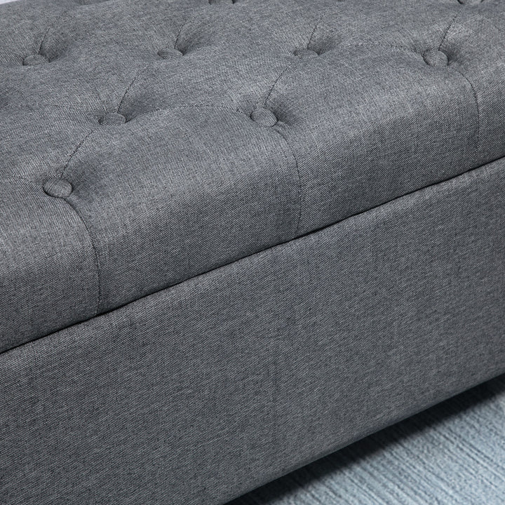 Bænk polstret bænk med opbevaringsplads kommodebænk entre soveværelse stue hørlignende polyester gummi træ mørkegrå 100 x 40 x 44 cm