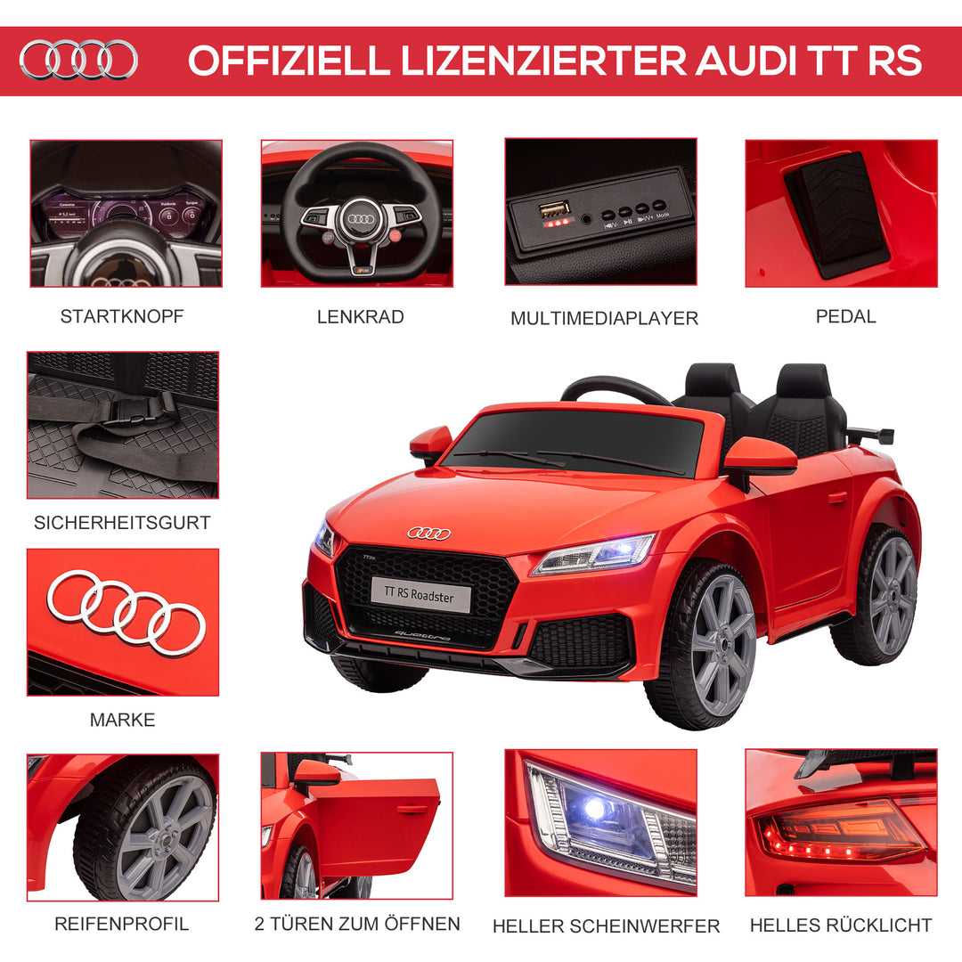 Audi børne-elbil 12v med 2.4g fjernbetjening, musik, horn, elbil med led-lys, usb/mp3-port, bakfunktion, til børn 3-5 år, rød