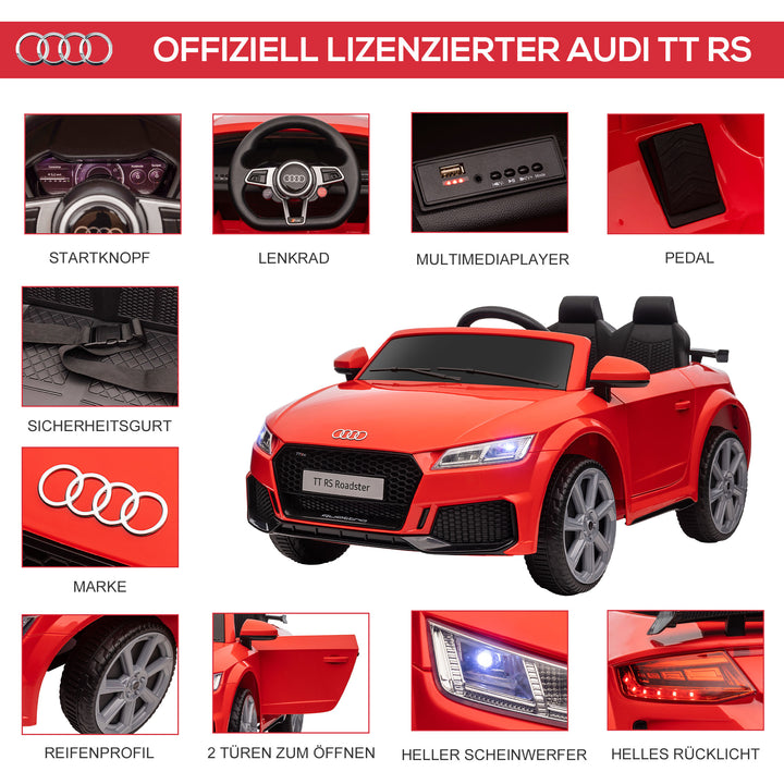 Audi børne-elbil 12v med 2.4g fjernbetjening, musik, horn, elbil med led-lys, usb/mp3-port, bakfunktion, til børn 3-5 år, rød