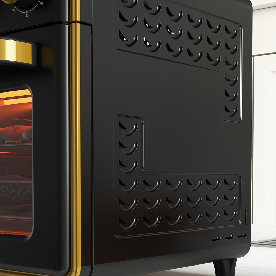 Miniovn, 20 liter, oliefri stegning, grillning, bagning, konvektion, 90-230° c, timer, 1400w, sort+guld