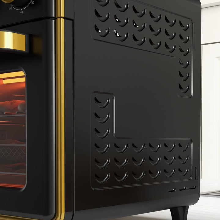 Miniovn, 20 liter, oliefri stegning, grillning, bagning, konvektion, 90-230° c, timer, 1400w, sort+guld