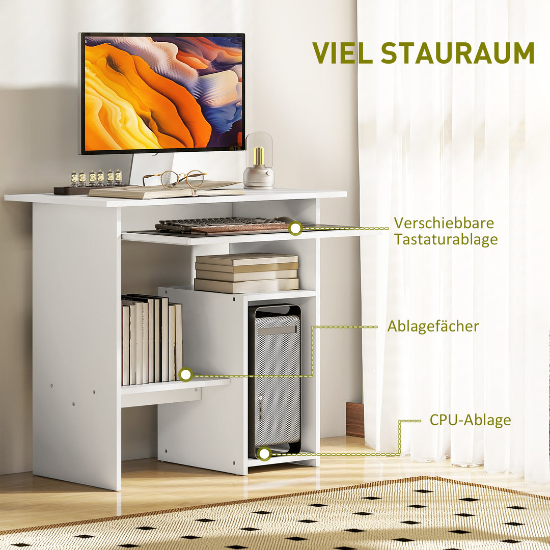 Computerbord, skrivebord, spånplade, metal, 80 x 45 x 75 cm, hvid