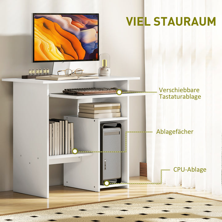 Computerbord, skrivebord, spånplade, metal, 80 x 45 x 75 cm, hvid