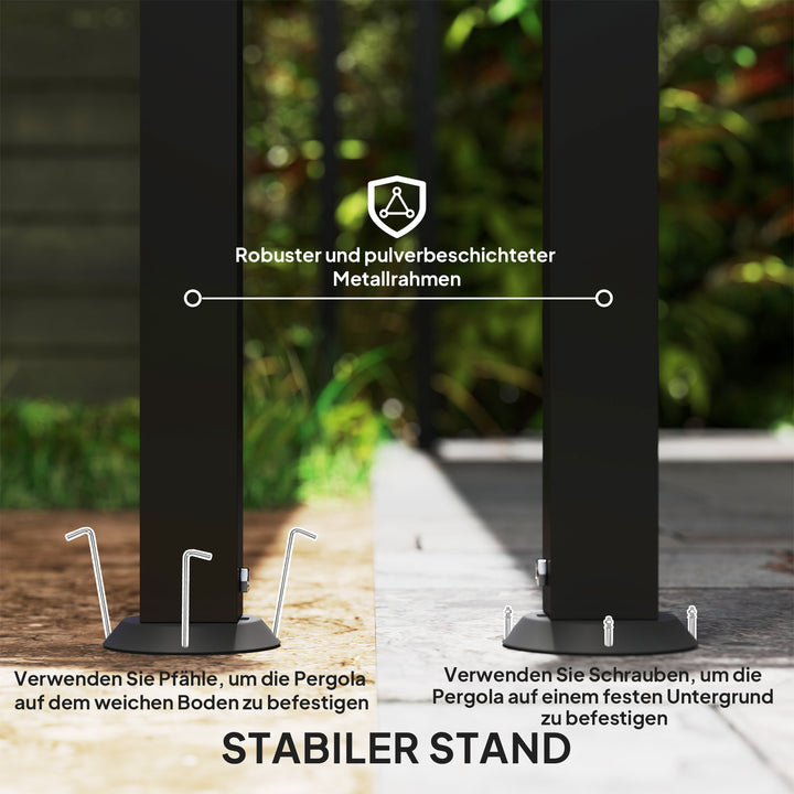 3 x 2,5 m Pergola, Vægmonteret havepavillon, vandafvisende, metalramme, drænhuller, skyggetag, mørkegrå