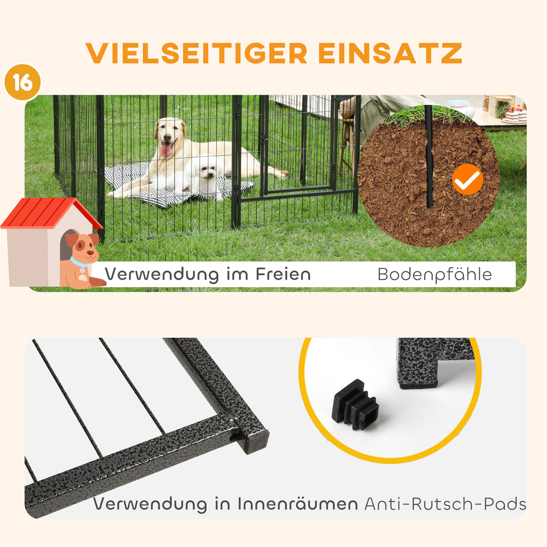 Hvalpegård udendørs indhegning 16 segmenter 60 cm høj kravlegård til kæledyr hvalpegitterhegn kravlegård kravlegård hundeindhegning udendørs gitter hvalp tilpasselig med 2 døre stålgrå