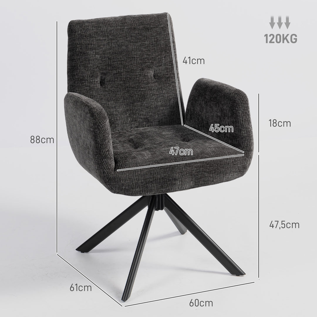 Polstret lænestol, accentstol, moderne design, drejelig, op til 120 kg, sort