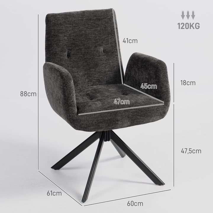 Polstret lænestol, accentstol, moderne design, drejelig, op til 120 kg, sort